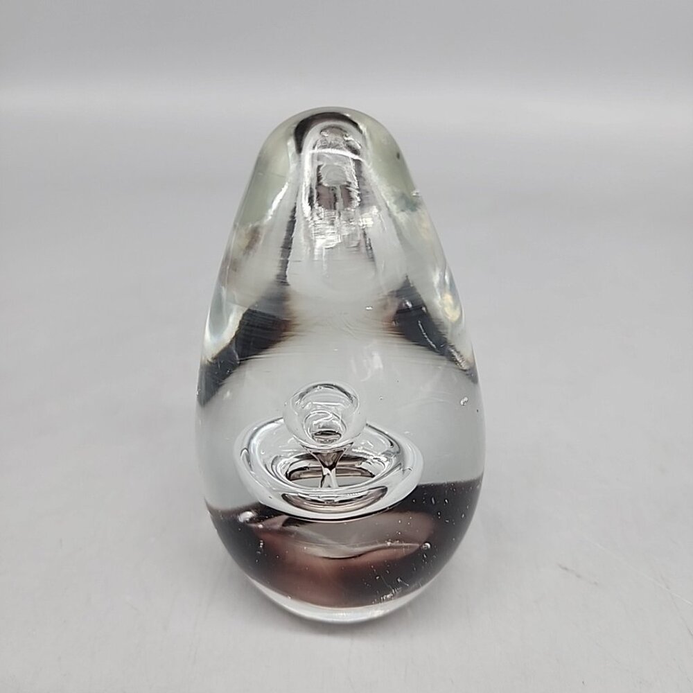 Paperweight Egg Shape Glass Teardrop Design With Purple Accents Flat Bottom